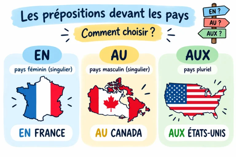 Prépositions devant les pays en français : en France, au Japon, aux États-Unis
